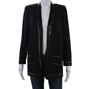 St. John Evening By Marie Gray Women Black Wool V-Neck Blazer Size 4